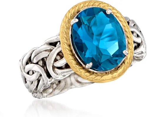 Vista 4 de Ross-Simons 4.10 Carat London Blue Topaz Byzantine Ring in 14kt Yellow Gold and Sterling Silver