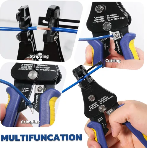 Vista 3 de haisstronica Herramienta pelacables, 3 en 1, pelacables automáticos ajustables y resistentes para 8-22 AWG, pelacables, corte, engaste de 7 pulgadas
