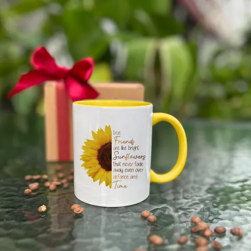 Vista 4 de Taza de café True Friends are Like Bright Sunflowers, llavero de girasol, divertida taza de refranes inspiradores, regalos de graduación