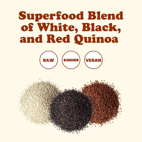Vista 4 de Food to Live Grano de quinua tricolor, 1 libra, mezcla de semillas enteras blancas, negras y rojas. Prelavado y listo para cocinar. Un superalimento