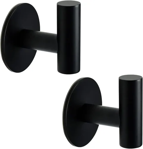 Vista 6 de Vuzvuv Paquete de 2 ganchos de pared mate negros, SUS304 de acero inoxidable impermeable para abrigo y bata, ganchos resistentes para baño, cocina