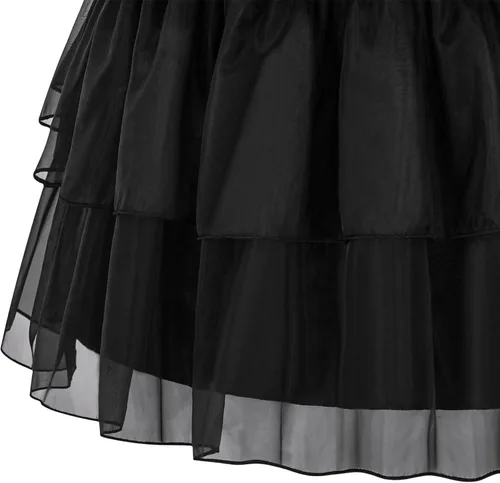 Vista 6 de GZ-LAOPAITOU Wednesday Costume Girls Black Wednesday Addams Dress for Kids Halloween Cosplay Party Dance Dresses 4-12Y