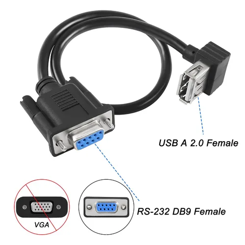 Vista 5 de MEIRIYFA Cable adaptador USB hembra a RS-232 DB9 hembra, USB 2.0 a Serial RS232 DB9 (9 pines) Cable convertidor para caja registradora, módem