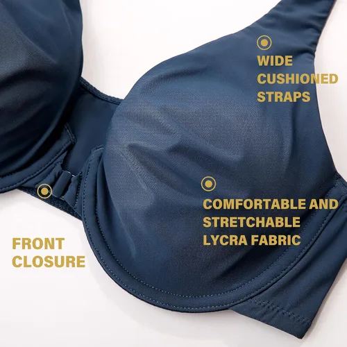 Vista 6 de DELIMIRA Sujetadores con cierre frontal para mujer, sin costuras, talla grande, con aros, sin forro, cómodo