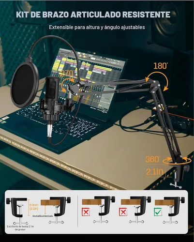 Vista 7 de Micrófono XLR para Podcast, Micrófono Condensador Cardioide Profesional de Estudio XLR con Diafragma Grande de 26mm para Grabación, Streaming