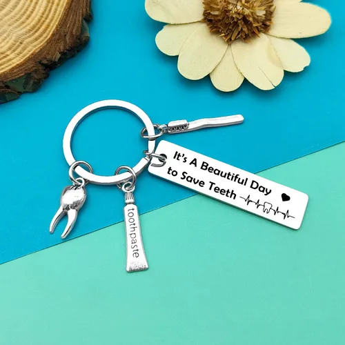 Vista 5 de Regalos para dentistas, llavero de dentista, regalos para hombres y mujeres, regalos divertidos para higienistas dentales, regalo de dentista