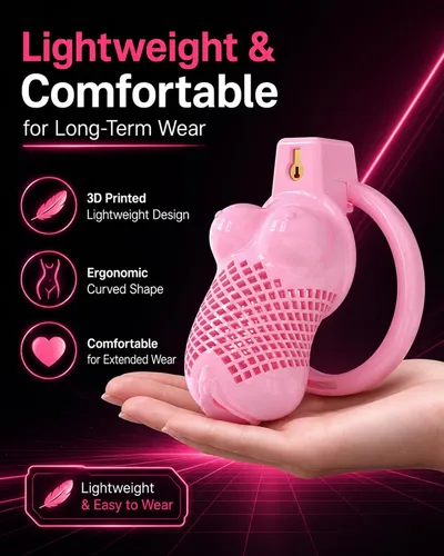 Vista 2 de Chastity Cage for Men, 3D Printed Female Bust Design Cage Penis (Pink, S) Premium Gift Box Packaging; Set Includes Cage, 3 Invisible Locks, 2