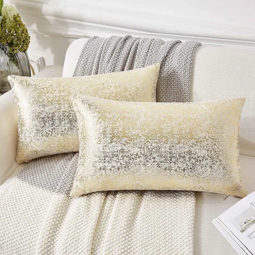 Vista 11 de EUCIOR Fundas de almohada doradas, fundas de almohada amarillas mostaza de 16 x 16 pulgadas, almohadas doradas claras con estampado de lámina