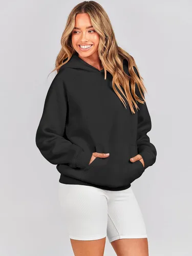 Vista 4 de Caracilia Sudaderas con capucha de gran tamaño para mujer, de forro polar, manga larga, con bolsillos, ropa de moda para otoño 2024