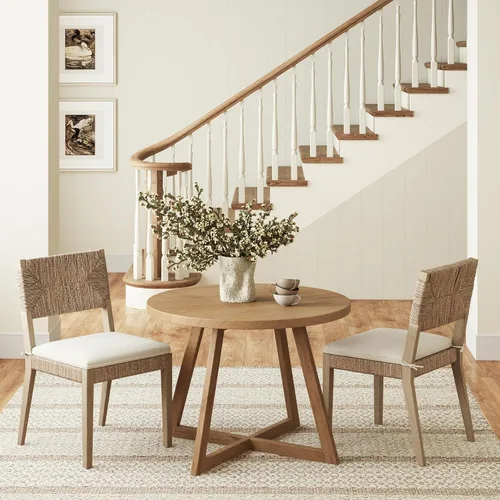 Vista 18 de Nathan James Silla de comedor Beacon Boho, silla de comedor Boucle con acento de fibra de mar y patas de madera maciza, crema Boucle/marrón claro