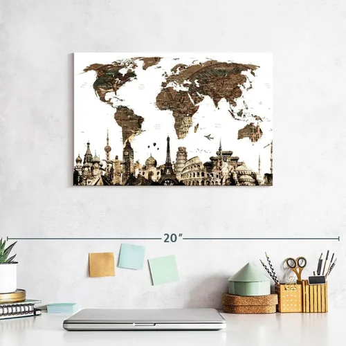 Vista 7 de ElephantStock Lienzo antiguo con mapa del mundo, 1 panel, decoración de mapa, decoración de pared impresa, mapas del mundo de arte digital para Mapa