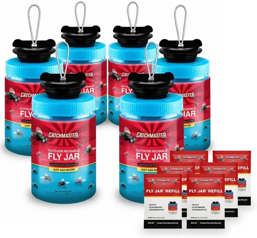 Vista 24 de Catchmaster - Trampa para moscas reutilizable para exteriores, 1 tarro azul colgante con cebo Catches All Species of Fly, Fly Traps Outdoor w