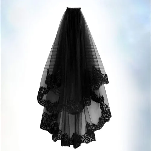 Vista 2 de NUOBESTY Velo de novia negro con peine velo de catedral nupcial velo de boda peine para el cabello de Halloween decorativo para novias y mujeres