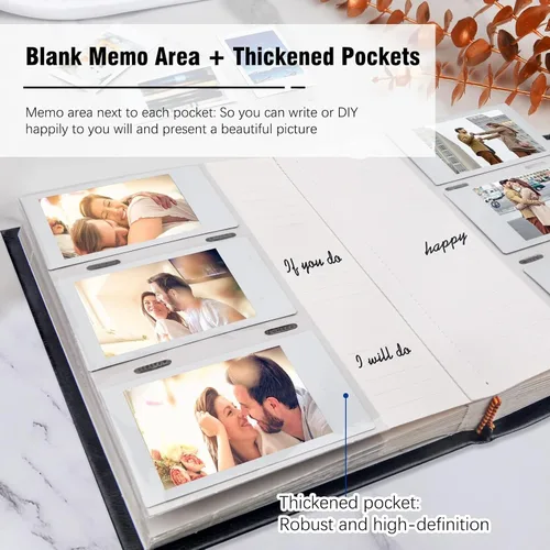Vista 6 de Álbum de fotos para cámara Fujifilm Instax Mini, álbum de fotos para Polaroid, cubierta de cuero, 180 bolsillos 2 x 3 con espacio de escritura