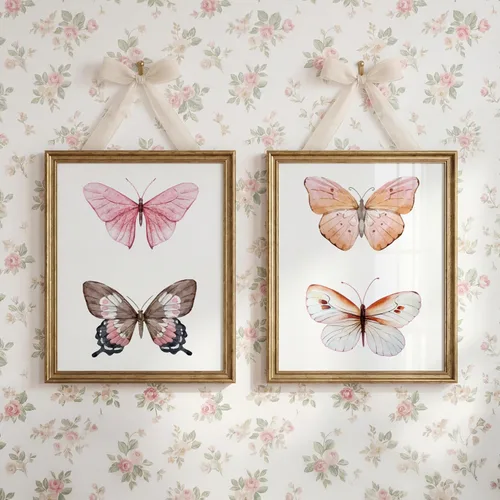 Vista 7 de Arte de pared de mariposas, impresiones de acuarela de mariposas, decoración rosa, juego de 2, 8 x 10, sin marco