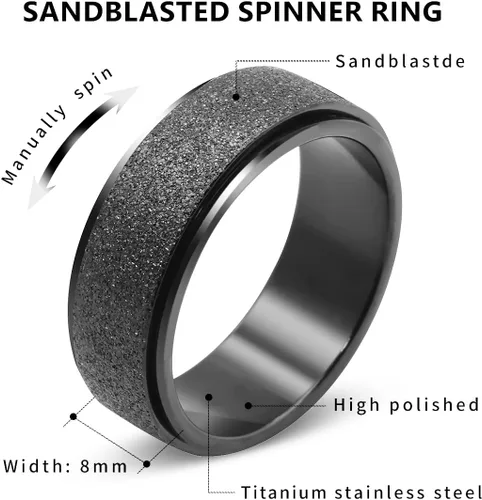 Vista 2 de Anillo antiestrés de titanio, de acero inoxidable para la ansiedad, tamaño 6-12, ancho 6 mm, 5 colores, para mujeres y hombres oro rosa, arco iris