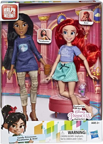 Vista 4 de Disney Princess Muñecas de películas Ralph Breaks The Internet, Ariel y Pocahontas con ropa cómoda y accesorios