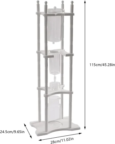 Vista 7 de Cafetera de goteo de hielo, 84.54 onzas, cafetera retro para el hogar, con recipiente de vidrio vertical japonés y soporte de madera, cafetera