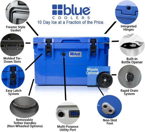 Vista 3 de Blue Coolers Ark Series 100-110 Quarts, enfriador de hielo moldeado por roto Gran baúl de hielo con capacidad para hasta 10 días