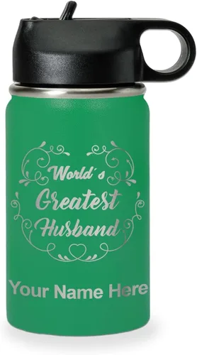 Vista 74 de LaserGram Botella de agua con tapa abatible de doble pared de 12 onzas con pajilla, grabado personalizado incluido (negro)