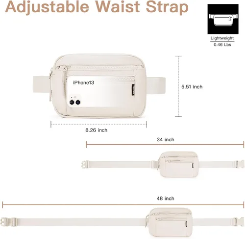 Vista 5 de Telena Riñonera para mujer, riñonera cruzada con correa ajustable, color beige