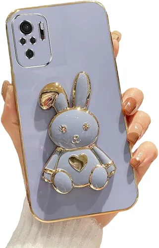 Vista 9 de Funda con soporte de conejo de corazón para Xiaomi Redmi A1, galvanizado suave TPU protector delgado a prueba de golpes con lindo conejito soporte