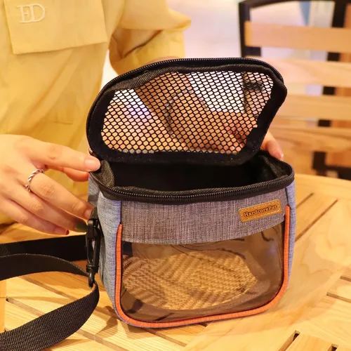 Vista 6 de Bolsa de transporte Sugar Glider, bolsa de viaje transpirable transparente para hámster, gecko, erizo de bebé, bolsa de transporte con parte Azul