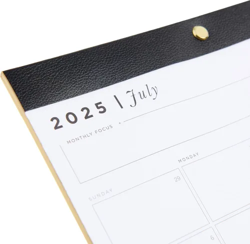 Vista 4 de russell+hazel Calendario de escritorio 2025, parte superior de cuero vegano de 11 x 17 pulgadas, remache dorado y bordes dorados, calendario 2025