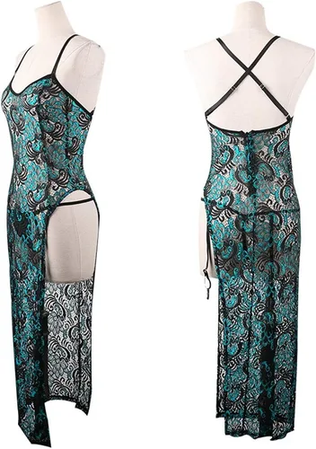 Vista 2 de Ropa interior sexy Cheongsam para mujer, uniforme de pavo real, bordado de encaje, lencería de cosplay