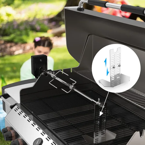 Vista 4 de Kit universal de asador giratorio para barbacoa de solo fuego para la mayoría de parrillas de gas, incluye motor eléctrico de 110V 4W, tenedores