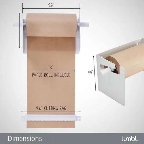 Vista 2 de Jumbl Dispensador de papel kraft montado en la pared de 8 pulgadas Rollo de papel colgante con cortador para cocina, sala de bricolaje, oficina