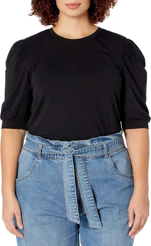 Vista 5 de The Drop Mariko - Camiseta elástica de manga abombada con cuello redondo para mujer