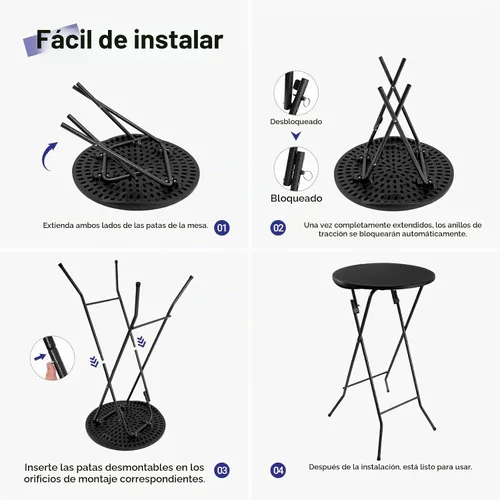 Vista 6 de Byliable Mesa de cóctel redonda de 24 pulgadas, mesa de bistró plegable de altura alta con patas extraíbles, plástico portátil para interiores