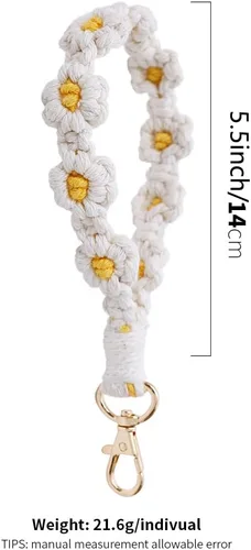 Vista 2 de XGALBLA Bonito llavero de macramé bohemio hecho a mano, pulsera de pulsera con cordón de muñeca floral para mujer