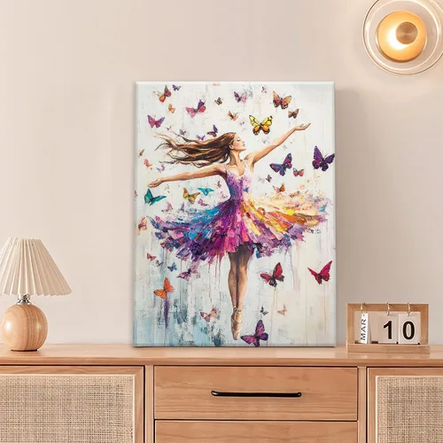 Vista 6 de Olivine Arte de Pared de Bailarina, Imágenes de Ballet de Mariposa Decoración de Pared, Impresiones Coloridas en Lienzo de Bailarina, Pintura