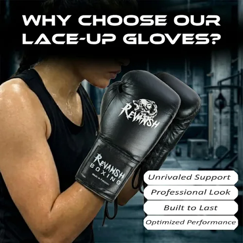 Vista 4 de Guantes de boxeo deportivos de piel de vaca con cordones, guantes profesionales de primera calidad para hombres y mujeres, perfectos