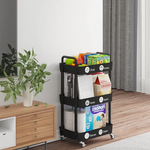 Vista 5 de Carritos de Almacenamiento de 3 Niveles Laiensia, Carrito Rodante Utilitario Multifunción Organizador de Almacenamiento de Cocina, Carrito