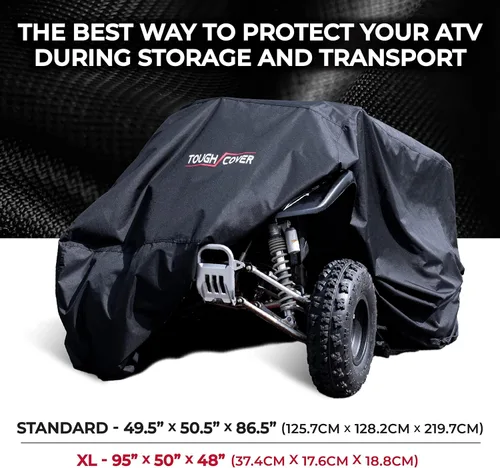 Vista 3 de Tough Cover Basic Edition Funda para ATV, Tela Resistente de Grado Marino 210D, Cubierta para Quad para Kawasaki, Honda, Polaris, Yamaha y Más.