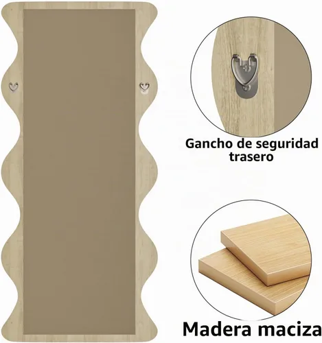 Vista 8 de Espejo ondulado de cuerpo completo de 65 x 24 pulgadas, espejo de pared irregular con marco de madera, para colgar o apoyar contra la pared