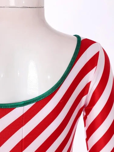 Vista 6 de Mono de Navidad para niñas, bastón de caramelo, a rayas, con lentejuelas, volantes, disfraz de ballet para bailar y animar