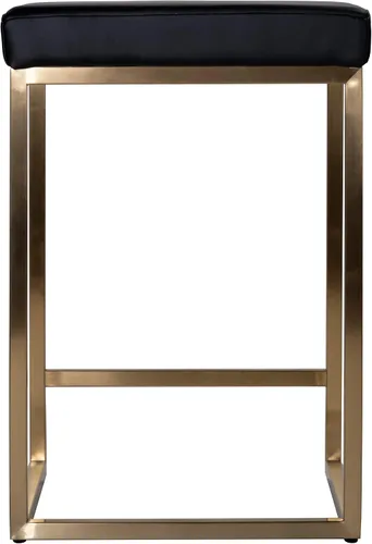 Vista 3 de Taburete cuadrado Adele en acero inoxidable dorado cepillado, Leathermatch negro
