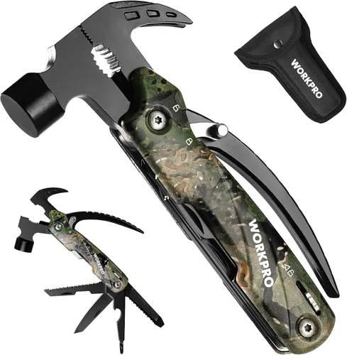 Vista 8 de WORKPRO Multiherramienta-Herramientas de camping 12 en 1 con mini martillo-Equipo EDC herramientas múltiples martillo con bloqueo de seguridad