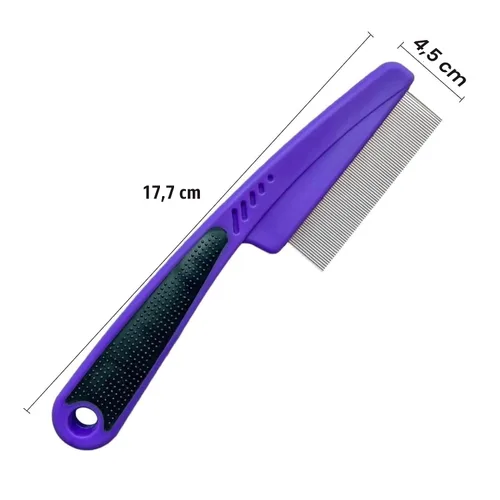Vista 3 de Yumflan Peine de pulgas con mango de goma, peines para pulgas y garrapatas para perros y gatos, peine de dientes finos para perros para aseo (morado)