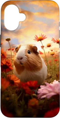 Vista 23 de Carcasa para iPhone 16 con diseño de conejillos de indias y flores para amantes de mascotas exóticas