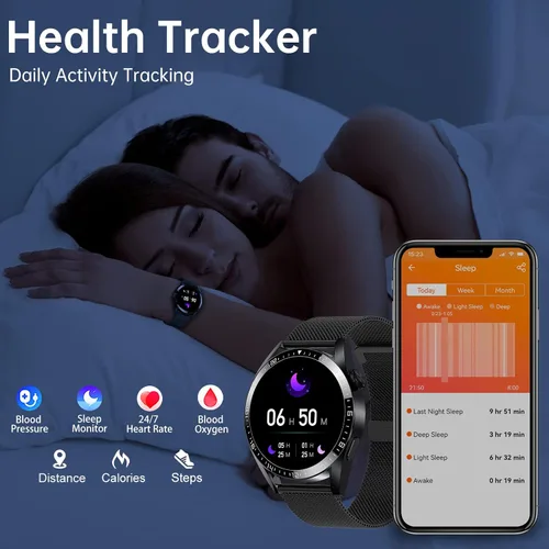 Vista 4 de Reloj inteligente para hombre (llamada/respuesta de llamada), reloj de seguimiento de actividad física con monitor de sueño de frecuencia cardíaca