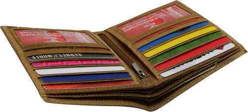Vista 4 de MARSHAL RFID Bloqueo 2 ID Bifold Hipster Tarjeta de Crédito Billetera Genuina Cuero de Vaca, Beige Bronceado, Bifold