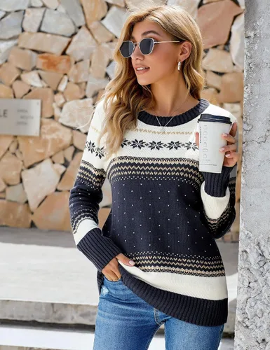 Vista 5 de LookbookStore Suéter de punto feo con diseño de reno y árbol de Navidad para mujer