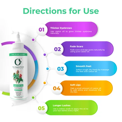 Vista 5 de Aceite de ricino orgánico prensado en frío para cabello, piel, pestañas, cejas, 100% puro, sin hexano, aceite facial natural para la nutrición