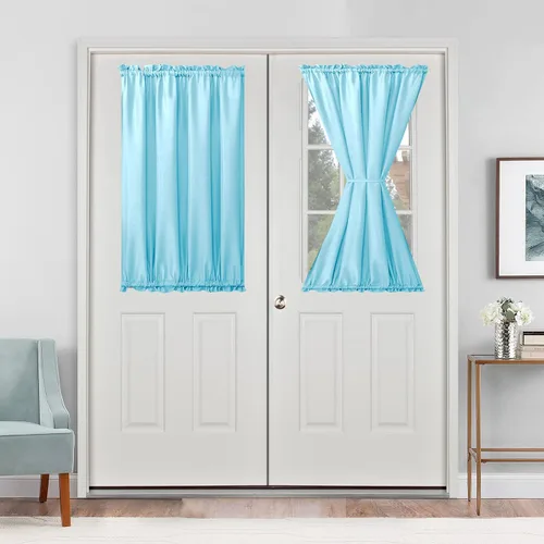 Vista 80 de Cortinas para puerta francesa, color aguamarina, 24 pulgadas de ancho x 40 pulgadas de largo, 1 panel Bolsillo para barra, semitransparente