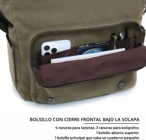 Vista 6 de Bolso de hombro grande vintage de lona para mensajero, bolso cruzado para viajes, cartera, maletín, bolsa de negocios para portátil de 15 pulgadas